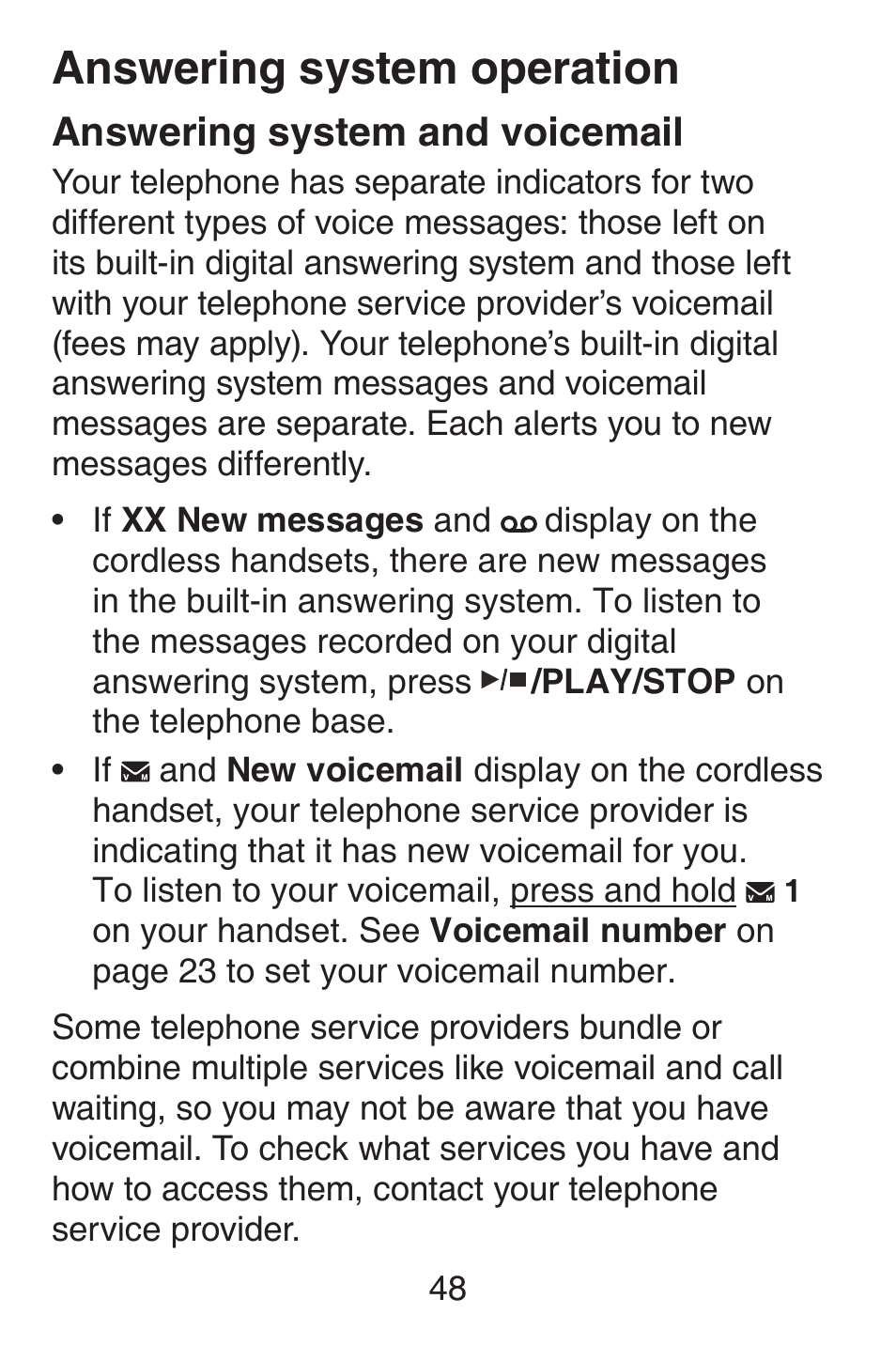 Answering system operation, Answering system and voicemail, Answering system | Operation, Answering system and, Voicemail | VTech SN6127_-2 Abridged manual User Manual | Page 54 / 101