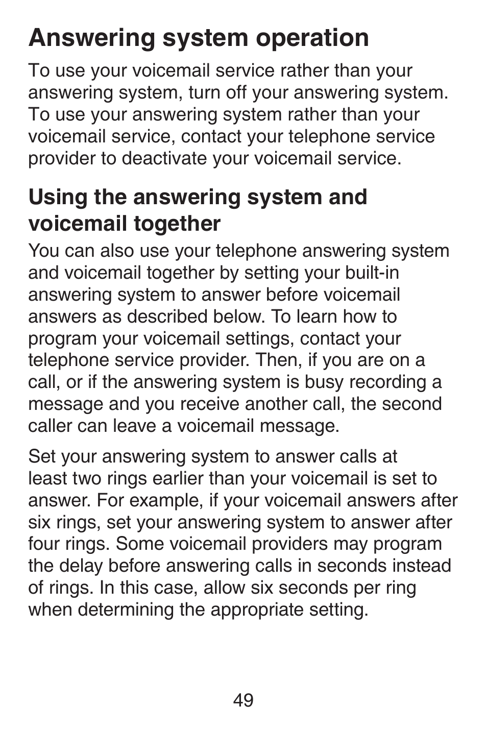 Using the answering system and voicemail together, Using the answering system, And voicemail together | Answering system operation | VTech SN6127_-2 Abridged manual User Manual | Page 55 / 101