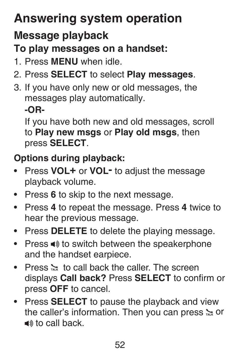 Message playback, Answering system operation | VTech SN6127_-2 Abridged manual User Manual | Page 58 / 101