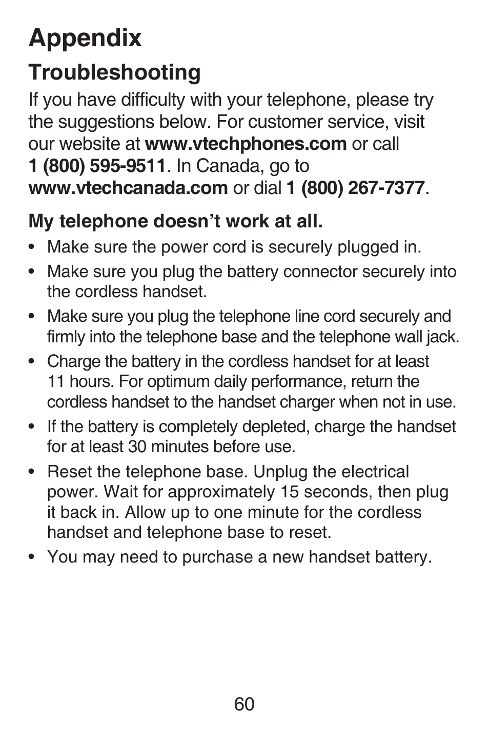 Troubleshooting, Appendix | VTech SN6127_-2 Abridged manual User Manual | Page 66 / 101