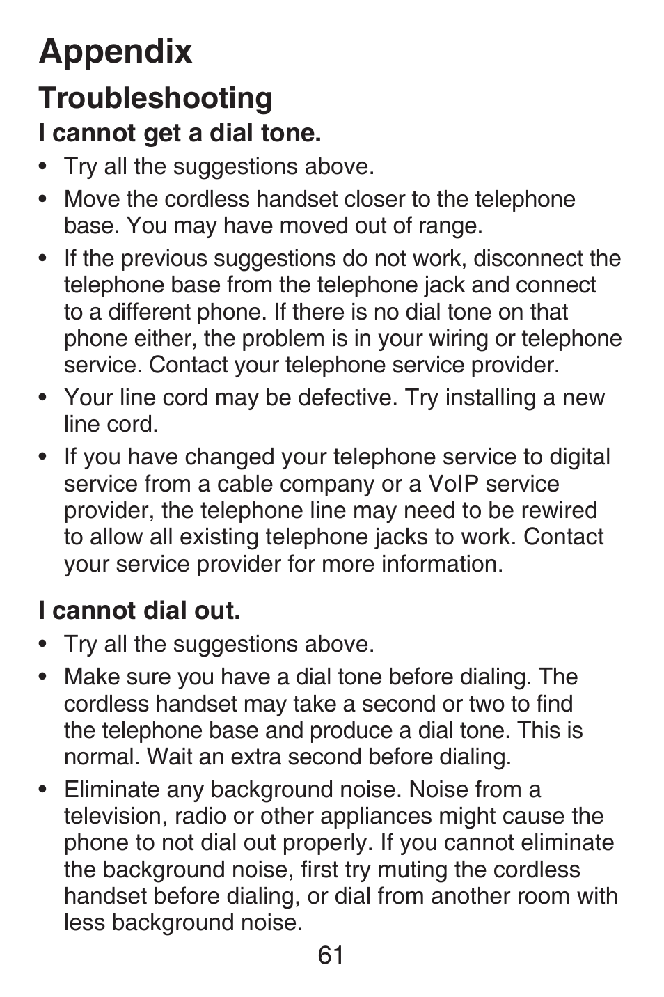 Appendix, Troubleshooting | VTech SN6127_-2 Abridged manual User Manual | Page 67 / 101