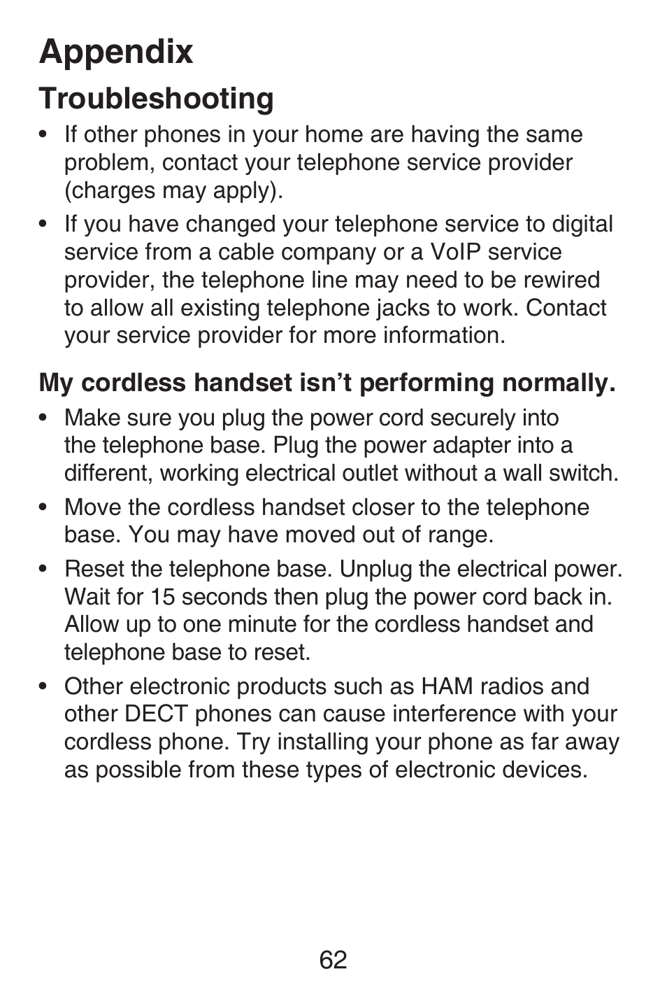Appendix, Troubleshooting | VTech SN6127_-2 Abridged manual User Manual | Page 68 / 101