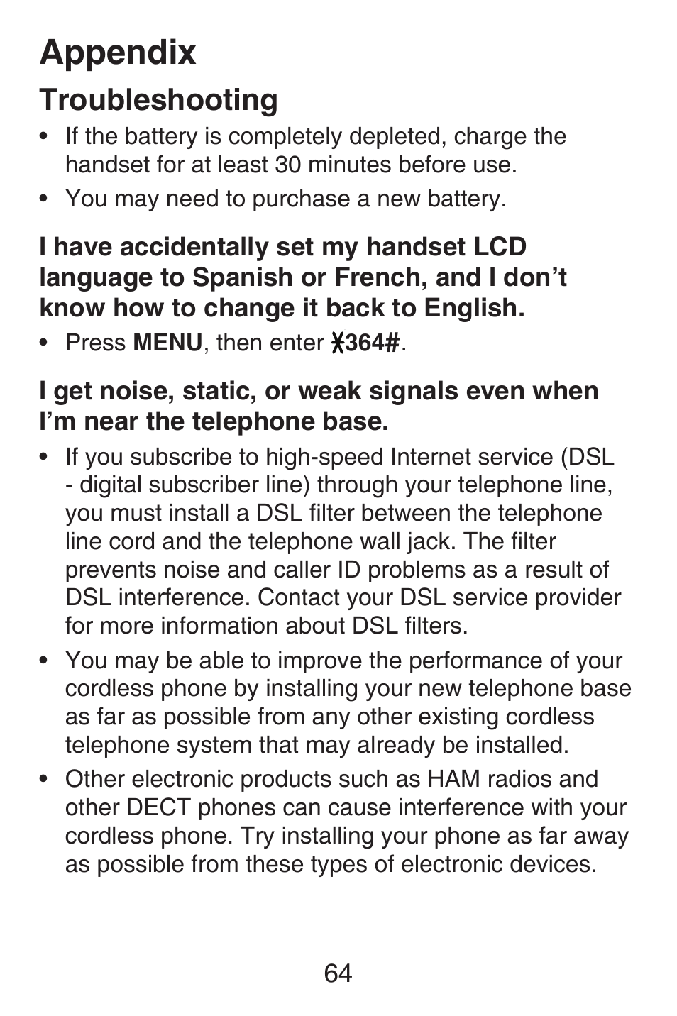 Appendix, Troubleshooting | VTech SN6127_-2 Abridged manual User Manual | Page 70 / 101