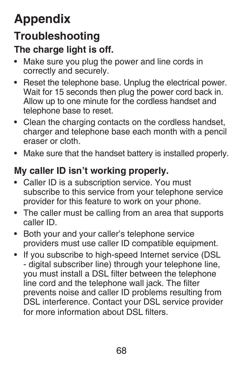 Appendix, Troubleshooting | VTech SN6127_-2 Abridged manual User Manual | Page 74 / 101