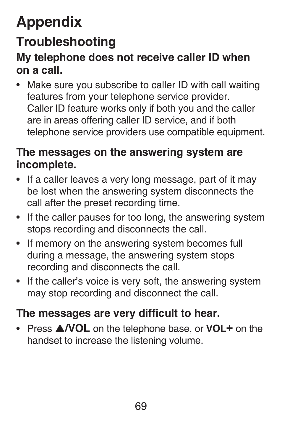 Appendix, Troubleshooting | VTech SN6127_-2 Abridged manual User Manual | Page 75 / 101