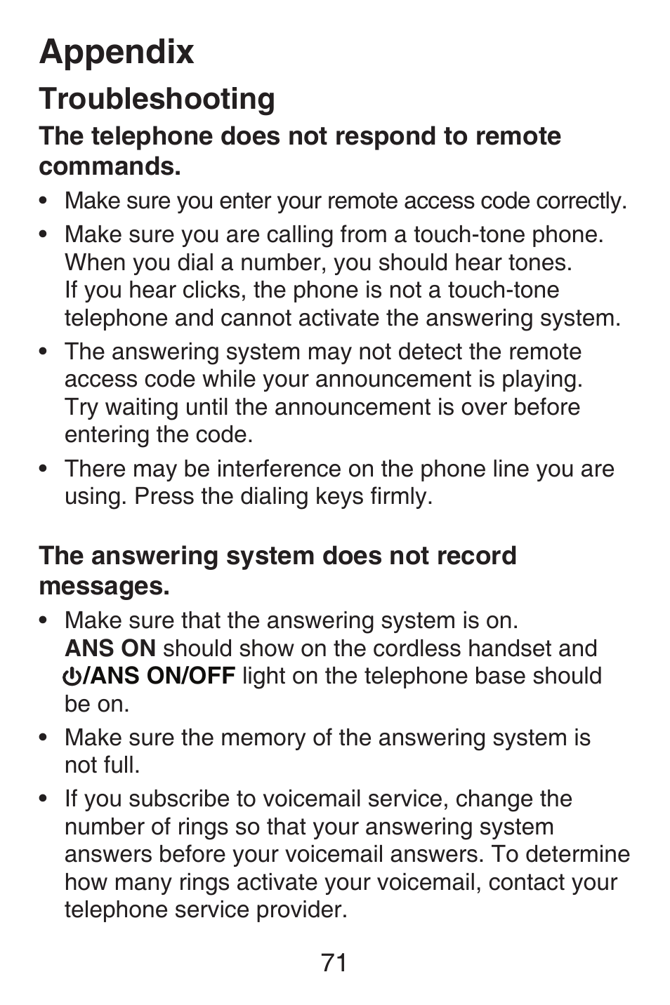 Appendix, Troubleshooting | VTech SN6127_-2 Abridged manual User Manual | Page 77 / 101