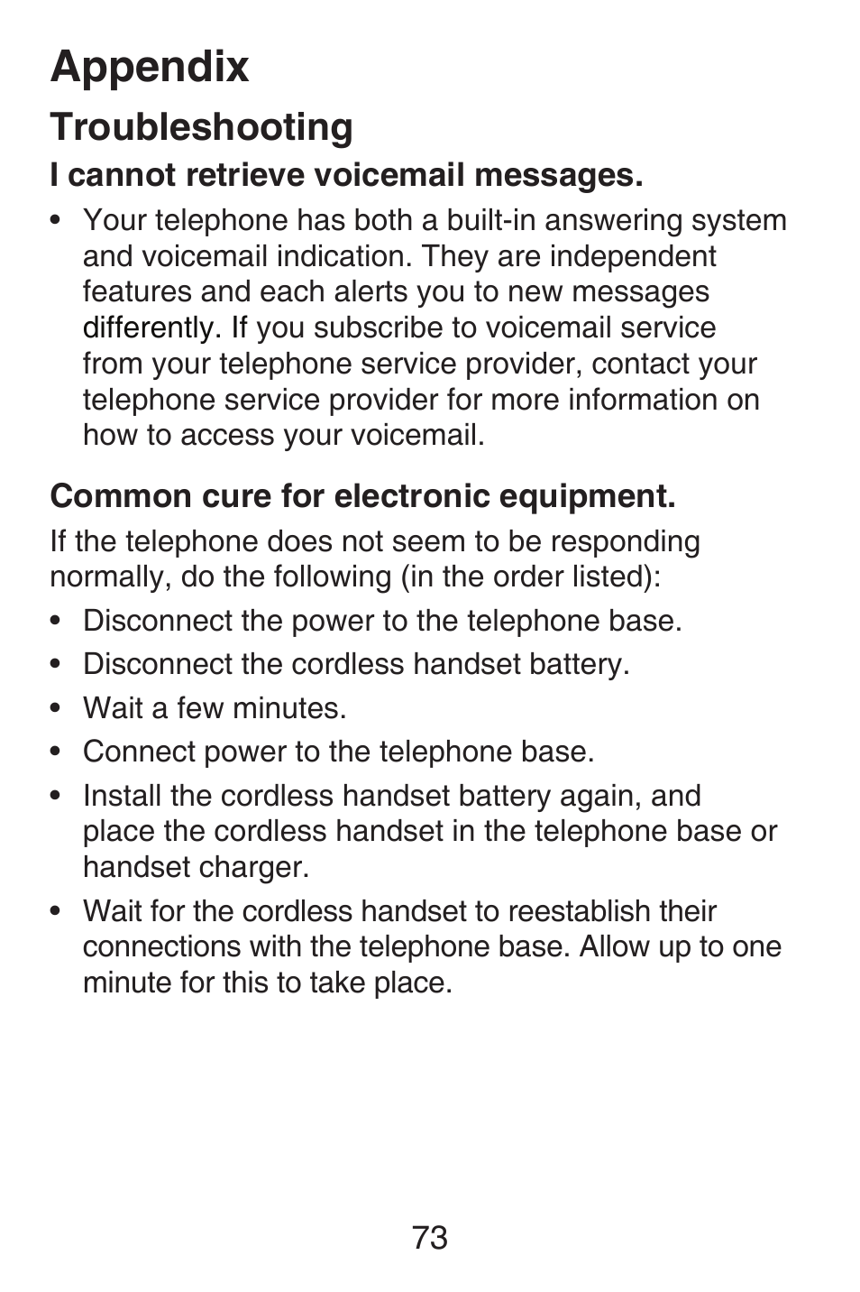 Appendix, Troubleshooting | VTech SN6127_-2 Abridged manual User Manual | Page 79 / 101