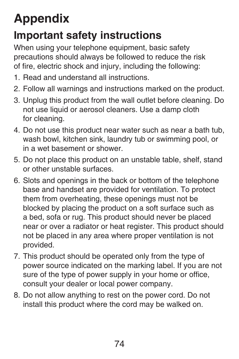 Important safety instructions, Important safety, Instructions | Appendix | VTech SN6127_-2 Abridged manual User Manual | Page 80 / 101