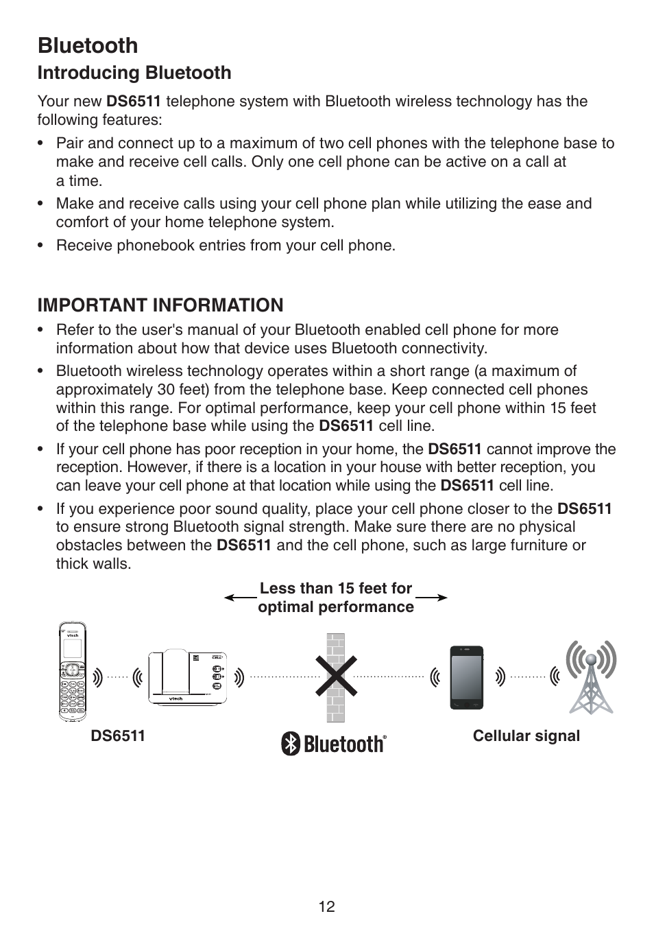 Bluetooth, Introducing bluetooth, Important information | VTech DS6511_-15-16-2-3-4A Manual User Manual | Page 16 / 80