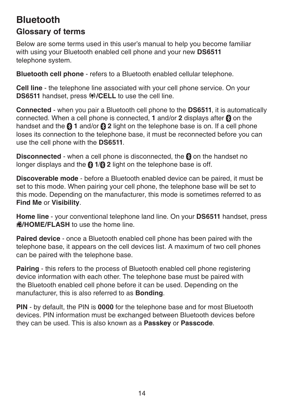 Glossary of terms, Bluetooth | VTech DS6511_-15-16-2-3-4A Manual User Manual | Page 18 / 80
