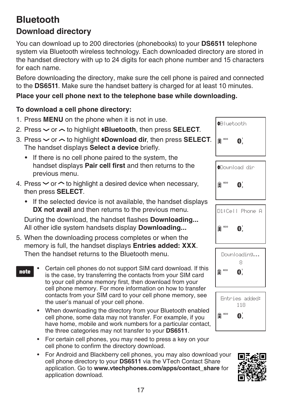 Download directory, Bluetooth | VTech DS6511_-15-16-2-3-4A Manual User Manual | Page 21 / 80
