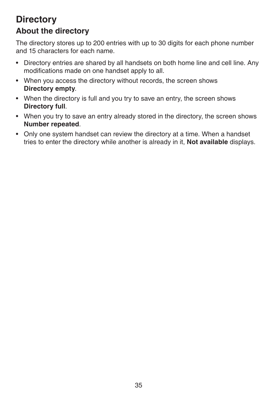 Directory, About the directory | VTech DS6511_-15-16-2-3-4A Manual User Manual | Page 39 / 80
