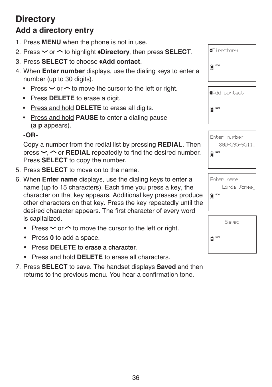 Add a directory entry, Directory | VTech DS6511_-15-16-2-3-4A Manual User Manual | Page 40 / 80