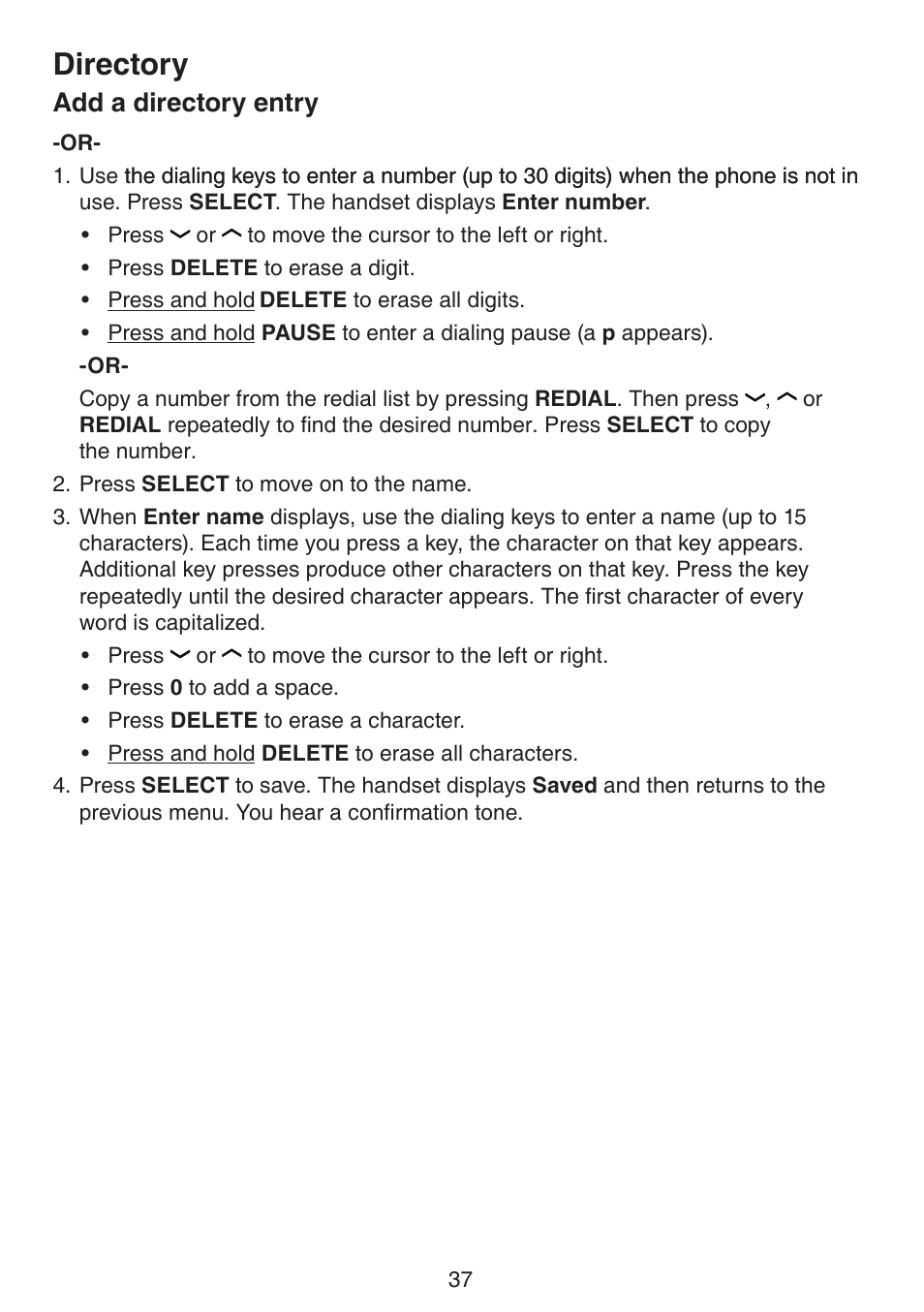Directory, Add a directory entry | VTech DS6511_-15-16-2-3-4A Manual User Manual | Page 41 / 80