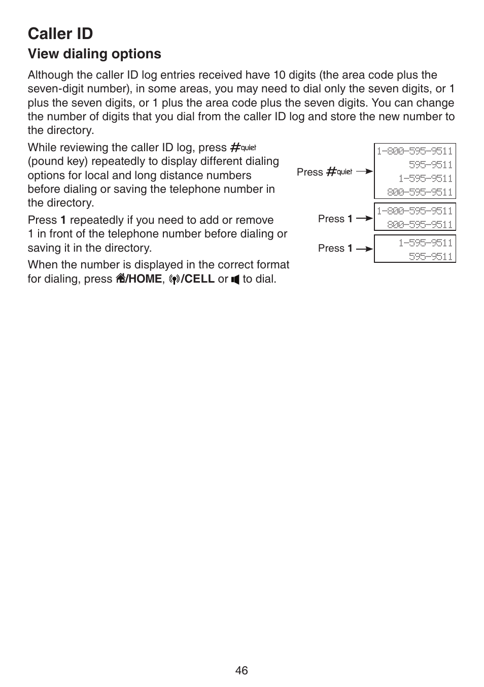 View dialing options, Caller id | VTech DS6511_-15-16-2-3-4A Manual User Manual | Page 50 / 80