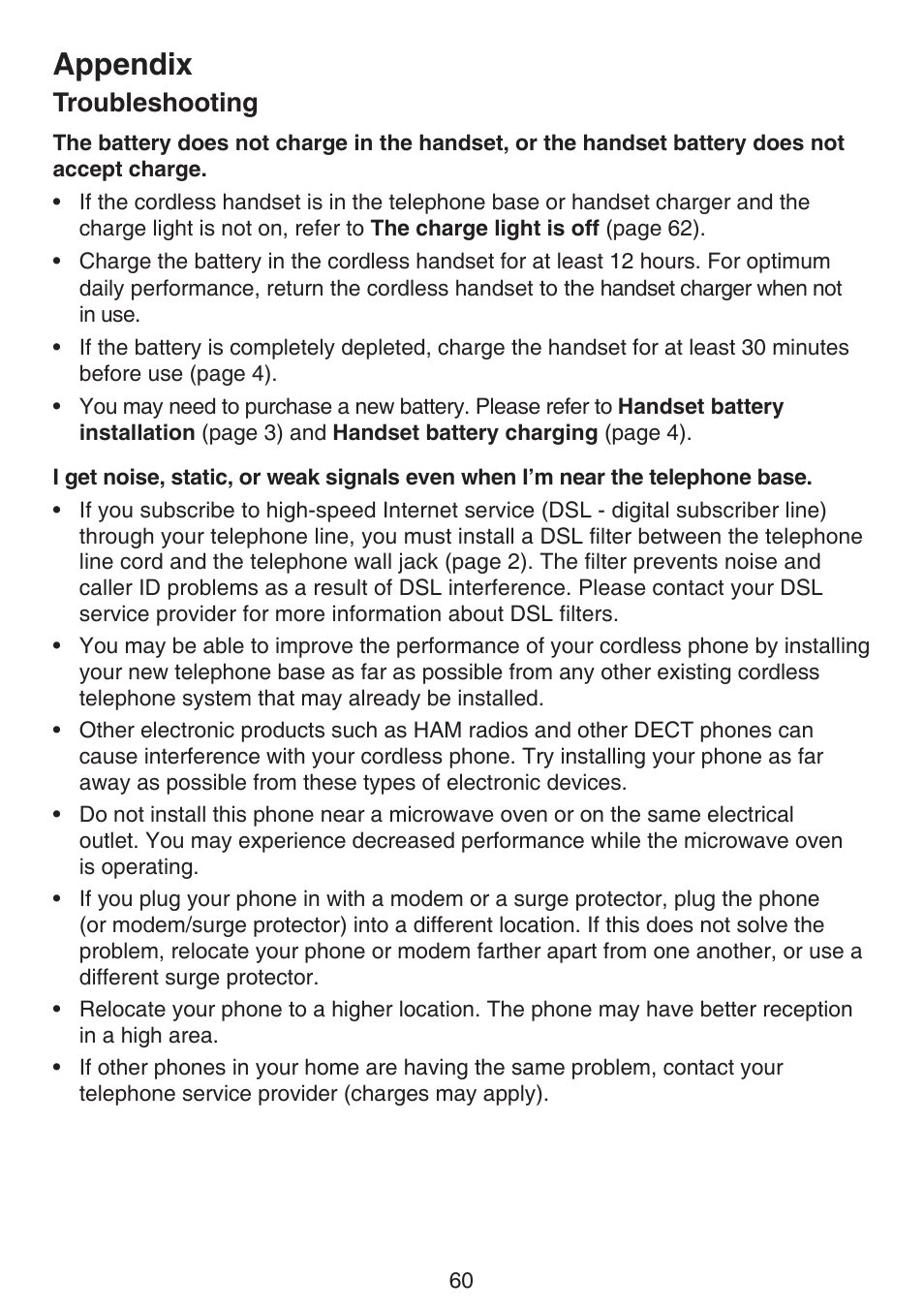 Appendix, Troubleshooting | VTech DS6511_-15-16-2-3-4A Manual User Manual | Page 64 / 80