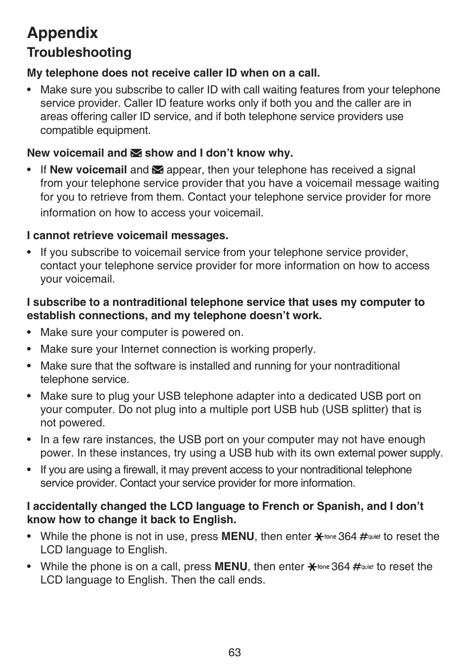 Appendix, Troubleshooting | VTech DS6511_-15-16-2-3-4A Manual User Manual | Page 67 / 80