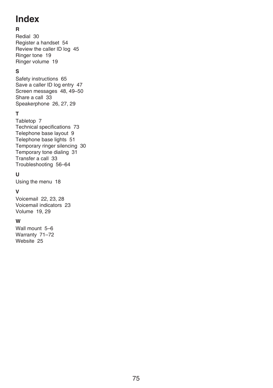 Index | VTech DS6511_-15-16-2-3-4A Manual User Manual | Page 79 / 80