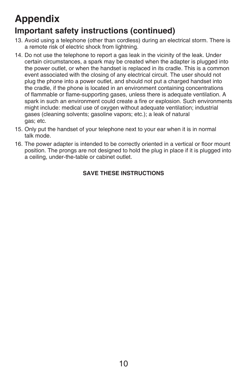 Appendix, Important safety instructions (continued) | VTech CS6409 Manual User Manual | Page 13 / 24
