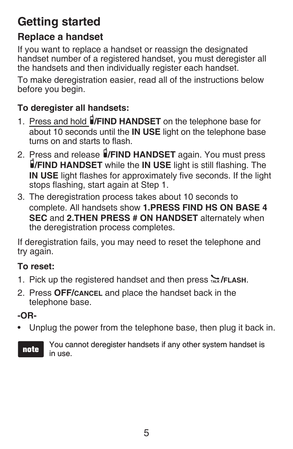 Replace a handset, Getting started | VTech CS6409 Manual User Manual | Page 8 / 24