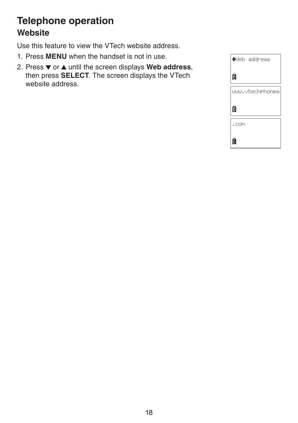 Website, Webste, Telephone operation | VTech CS6114-2 (without LED) Manual (without LED) User Manual | Page 21 / 50