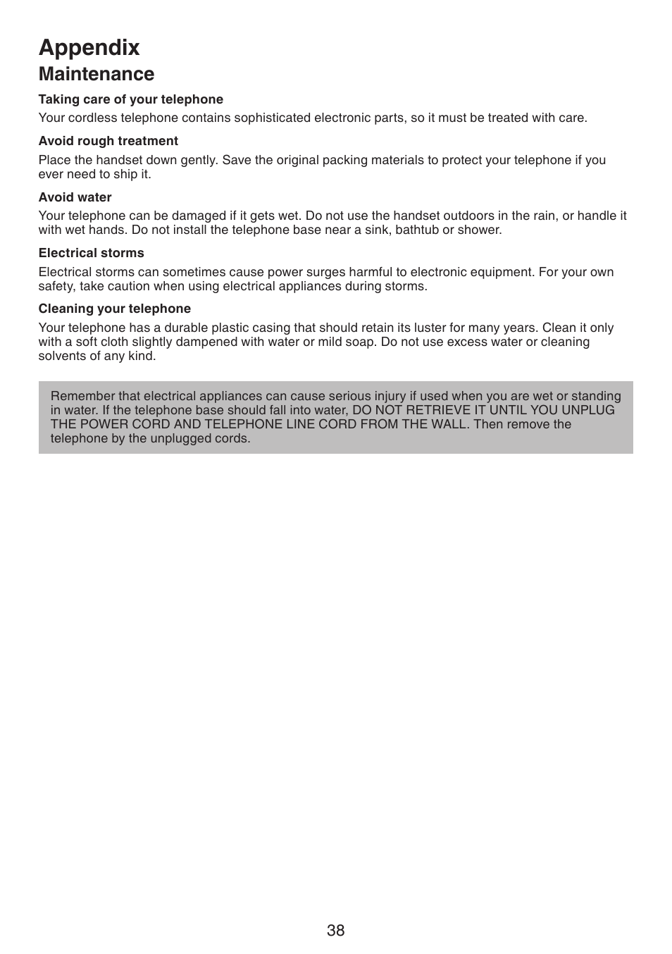 Maintenance, Mantenance, Appendix | VTech CS6114-2 (without LED) Manual (without LED) User Manual | Page 41 / 50