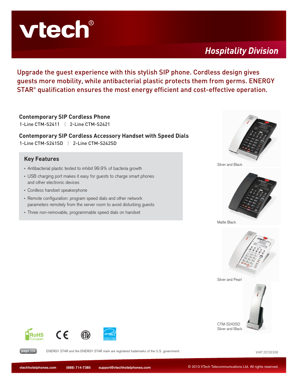 VTech CTM-S242SD Spec Sheets User Manual | 4 pages