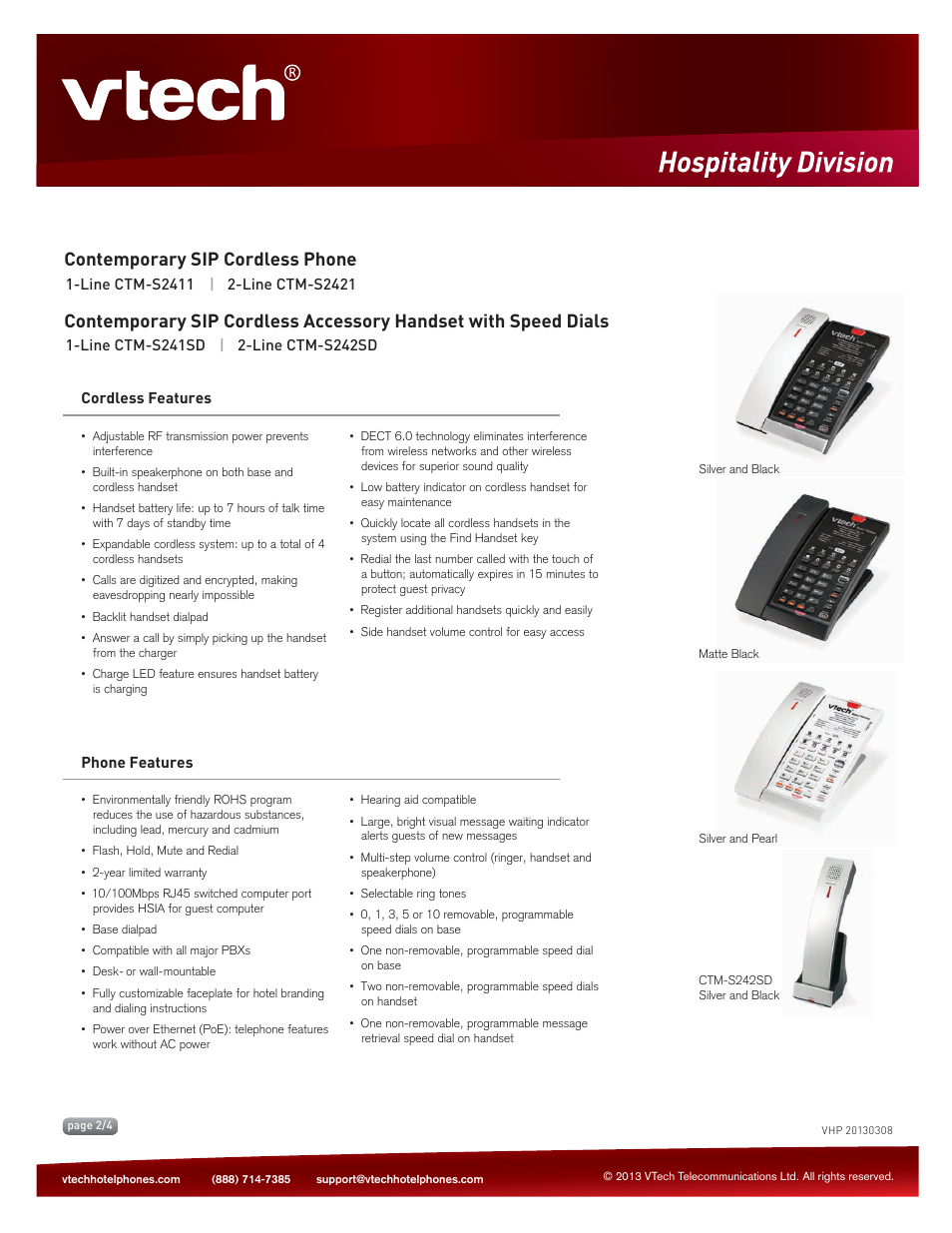 VTech CTM-S242SD Spec Sheets User Manual | Page 2 / 4