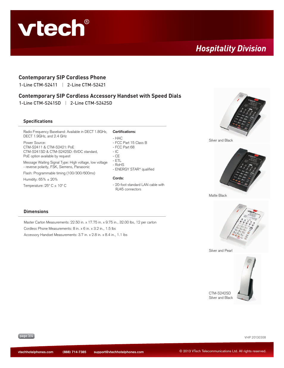 VTech CTM-S242SD Spec Sheets User Manual | Page 3 / 4