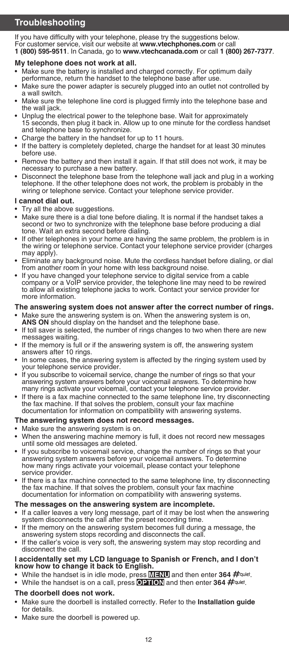 Troubleshooting | VTech IS7121_-2-22 Abridged manual User Manual | Page 12 / 16