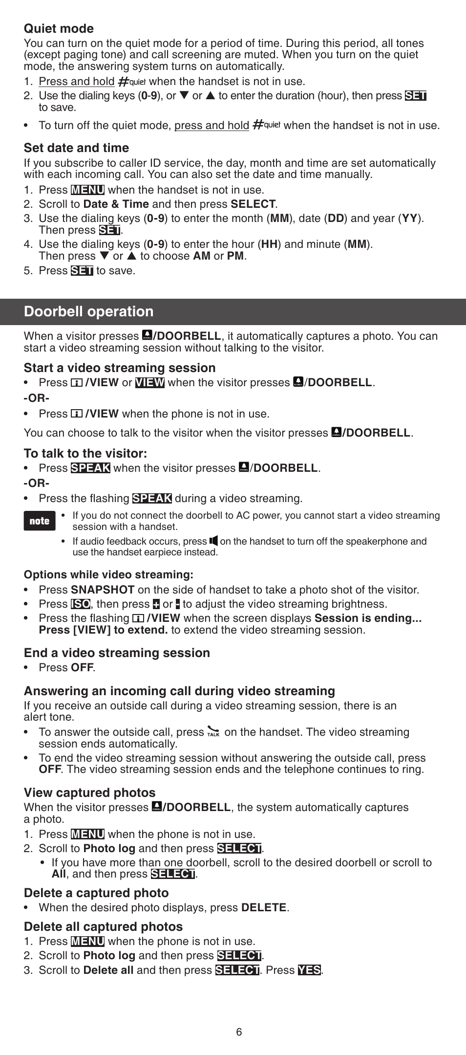 Doorbell operation | VTech IS7121_-2-22 Abridged manual User Manual | Page 6 / 16