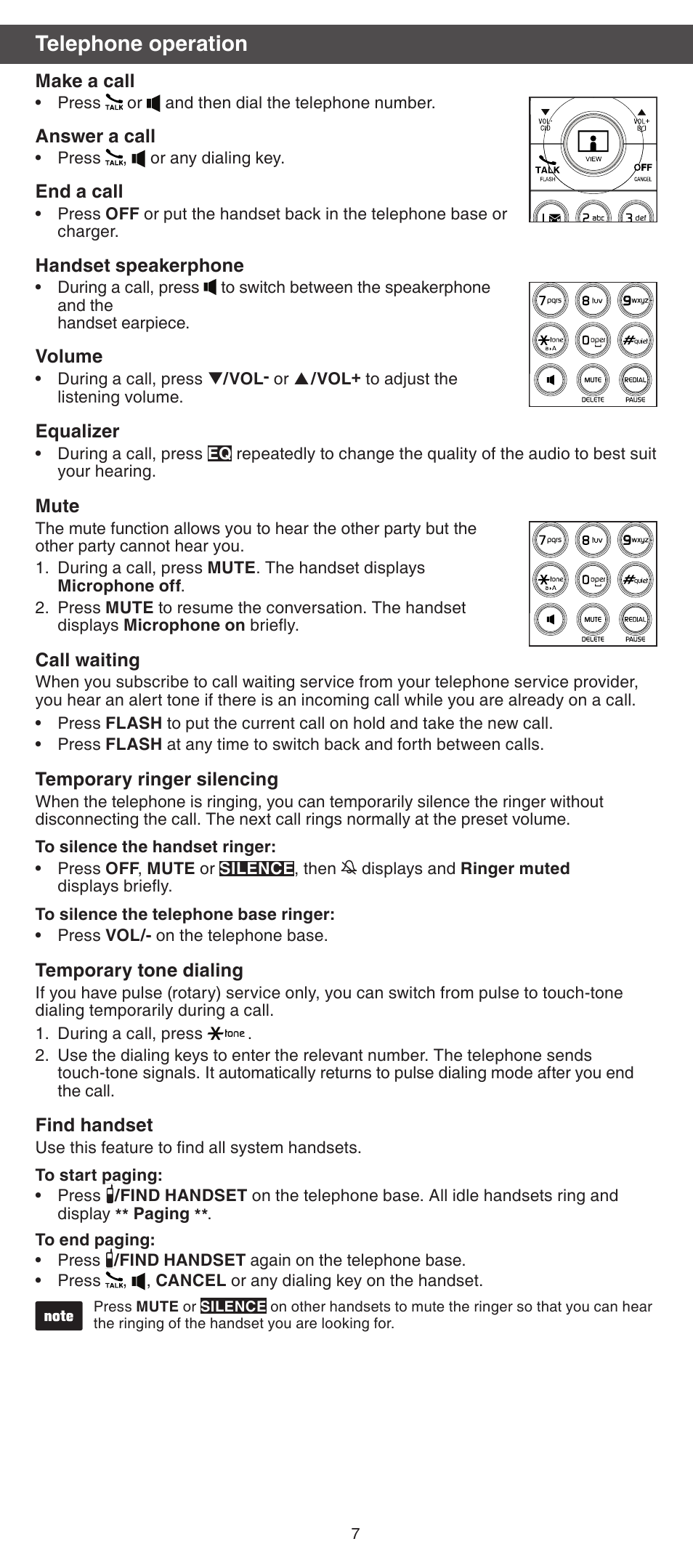 Telephone operation | VTech IS7121_-2-22 Abridged manual User Manual | Page 7 / 16