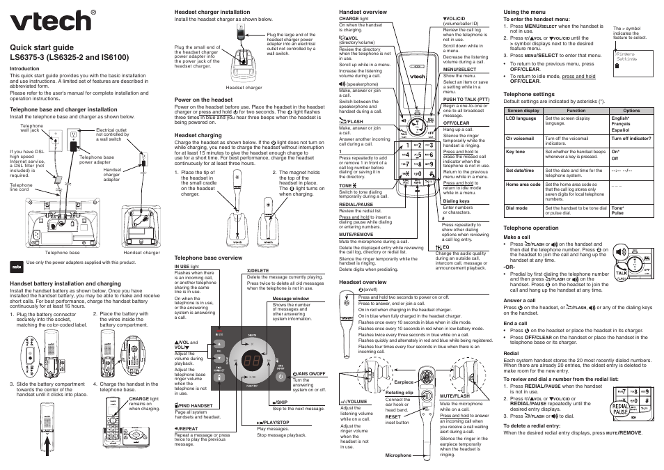 VTech LS6375-3 Quick start User Manual | 2 pages