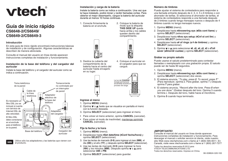 Guía de inicio rápido | VTech CS6649_-2-3 Quick start User Manual | Page 2 / 2