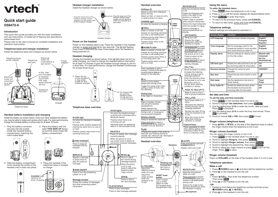 VTech DS6472-6 Quick start User Manual | 2 pages