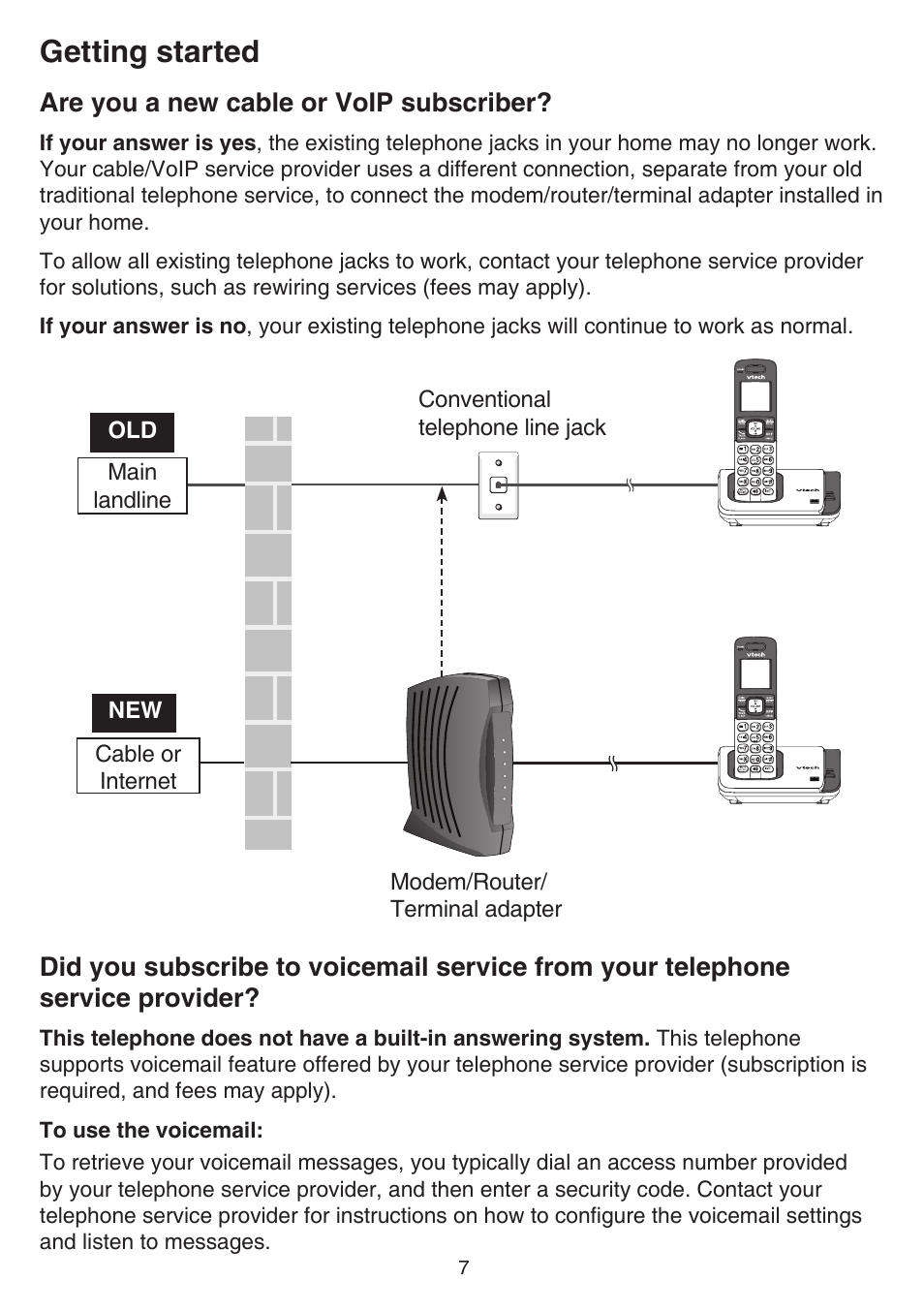 Are you a new cable or voip subscriber, Are you a new cable or, Voip subscriber? did you subscribe to voicemail | Service from your telephone, Service provider, Getting started | VTech CS6719-2 Manual User Manual | Page 11 / 70