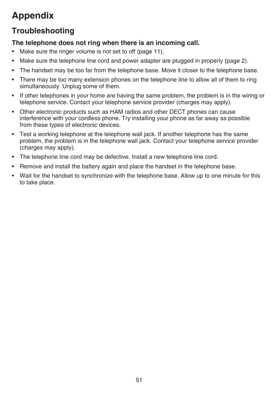 Appendix, Troubleshooting | VTech CS6719-2 Manual User Manual | Page 55 / 70