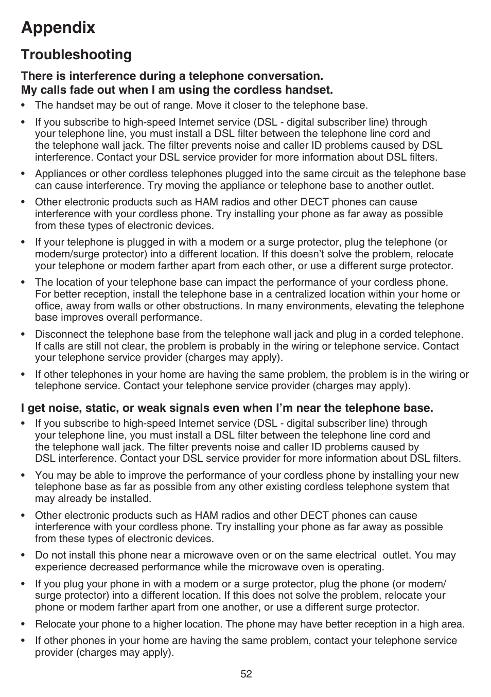 Appendix, Troubleshooting | VTech CS6719-2 Manual User Manual | Page 56 / 70