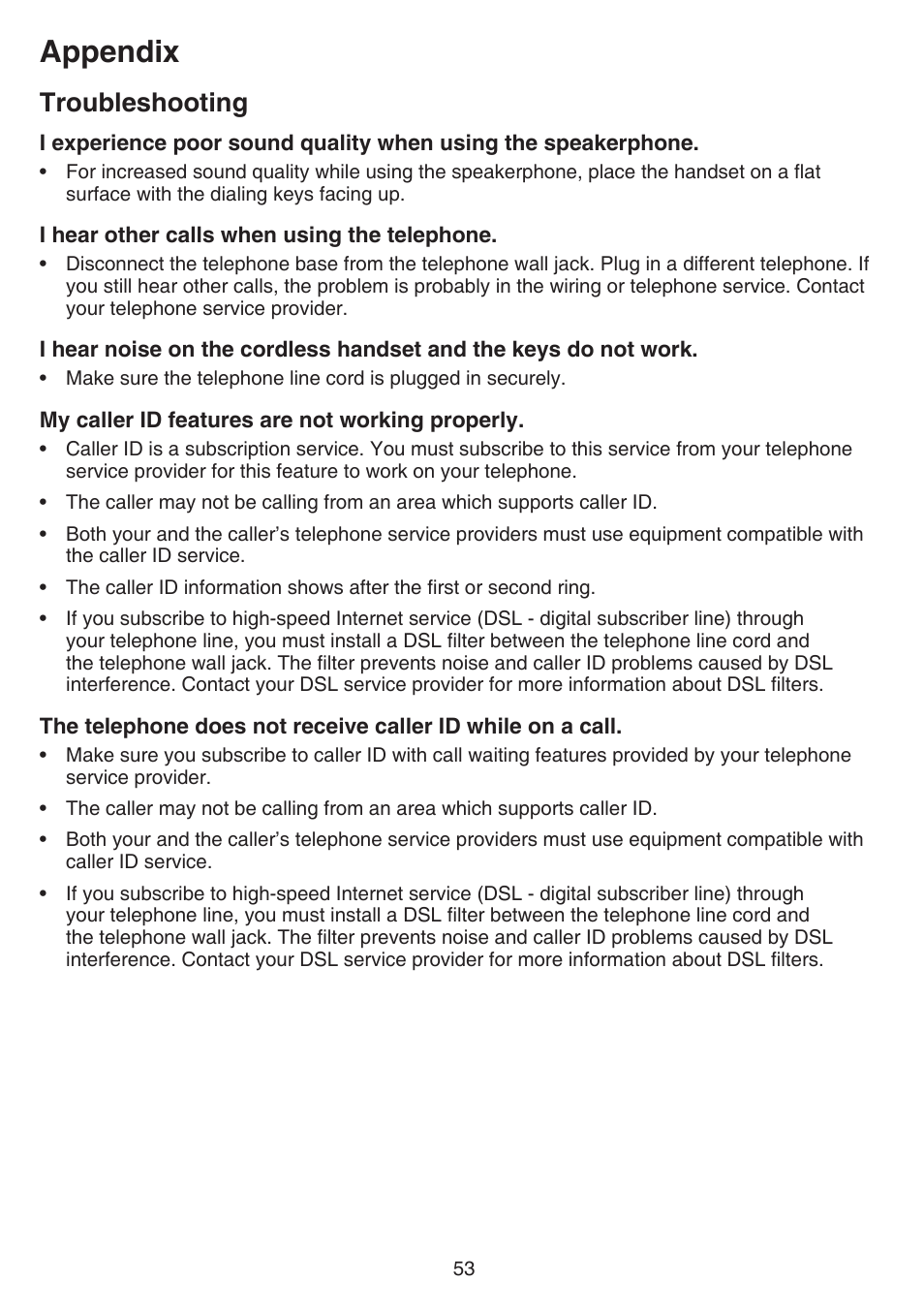 Appendix, Troubleshooting | VTech CS6719-2 Manual User Manual | Page 57 / 70