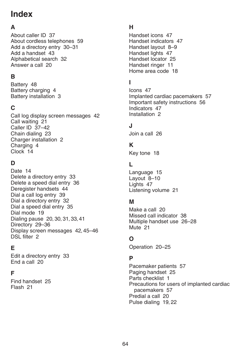 Index | VTech CS6719-2 Manual User Manual | Page 68 / 70