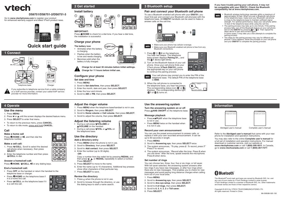 VTech DS6751_-2-3 Quick start User Manual | 2 pages