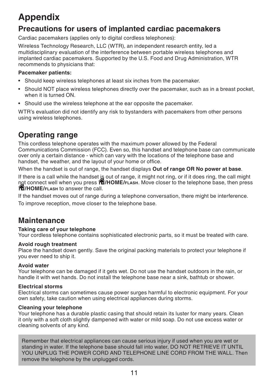 Appendix, Operating range, Maintenance | VTech DS6401_-16 Manual User Manual | Page 14 / 22