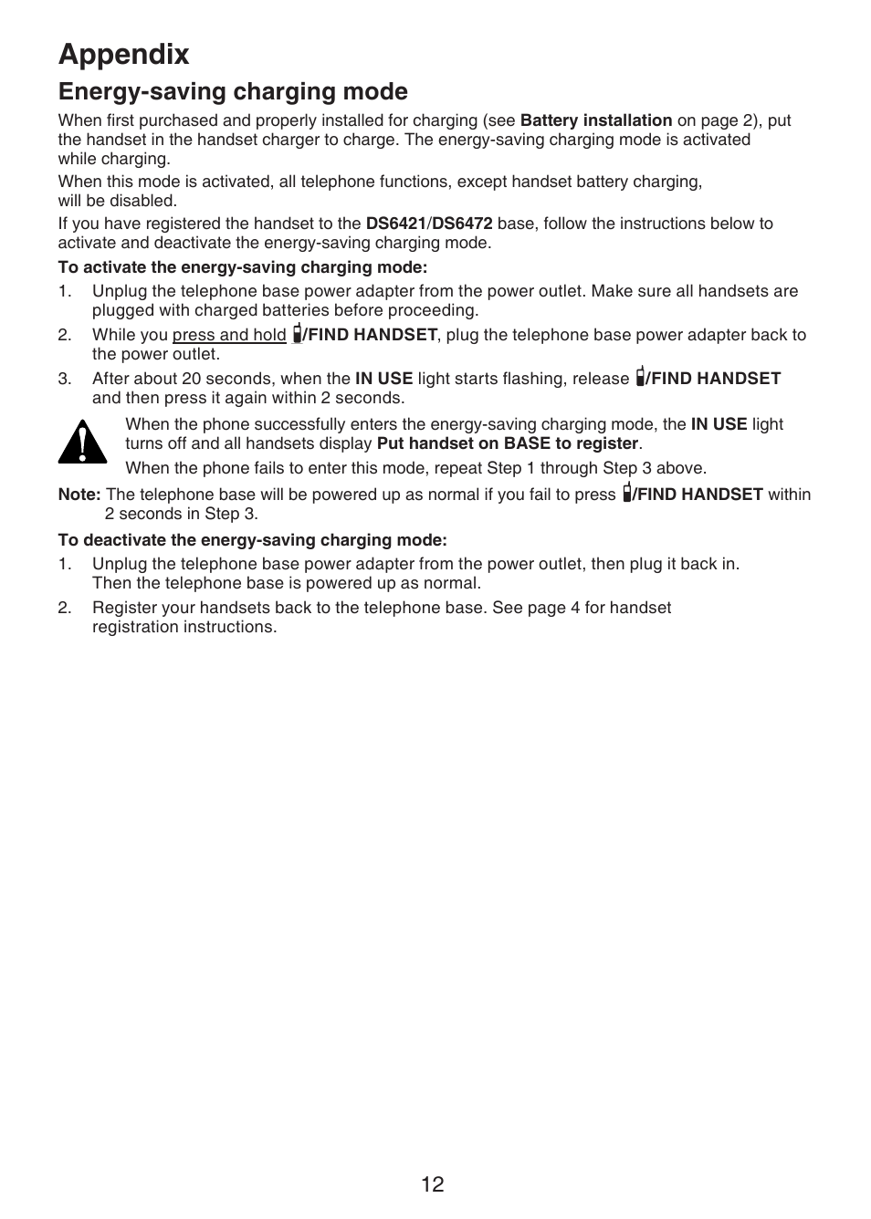 Appendix, Energy-saving charging mode | VTech DS6401_-16 Manual User Manual | Page 15 / 22