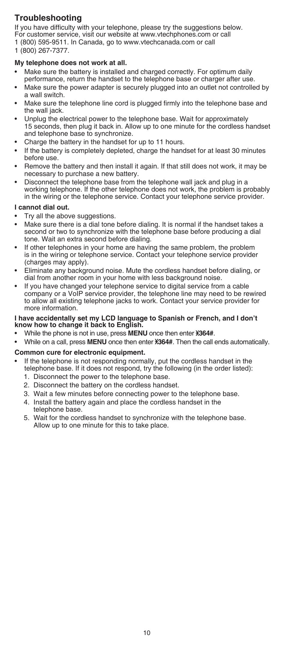 Troubleshooting | VTech CS6519-2 Abridged manual User Manual | Page 10 / 14