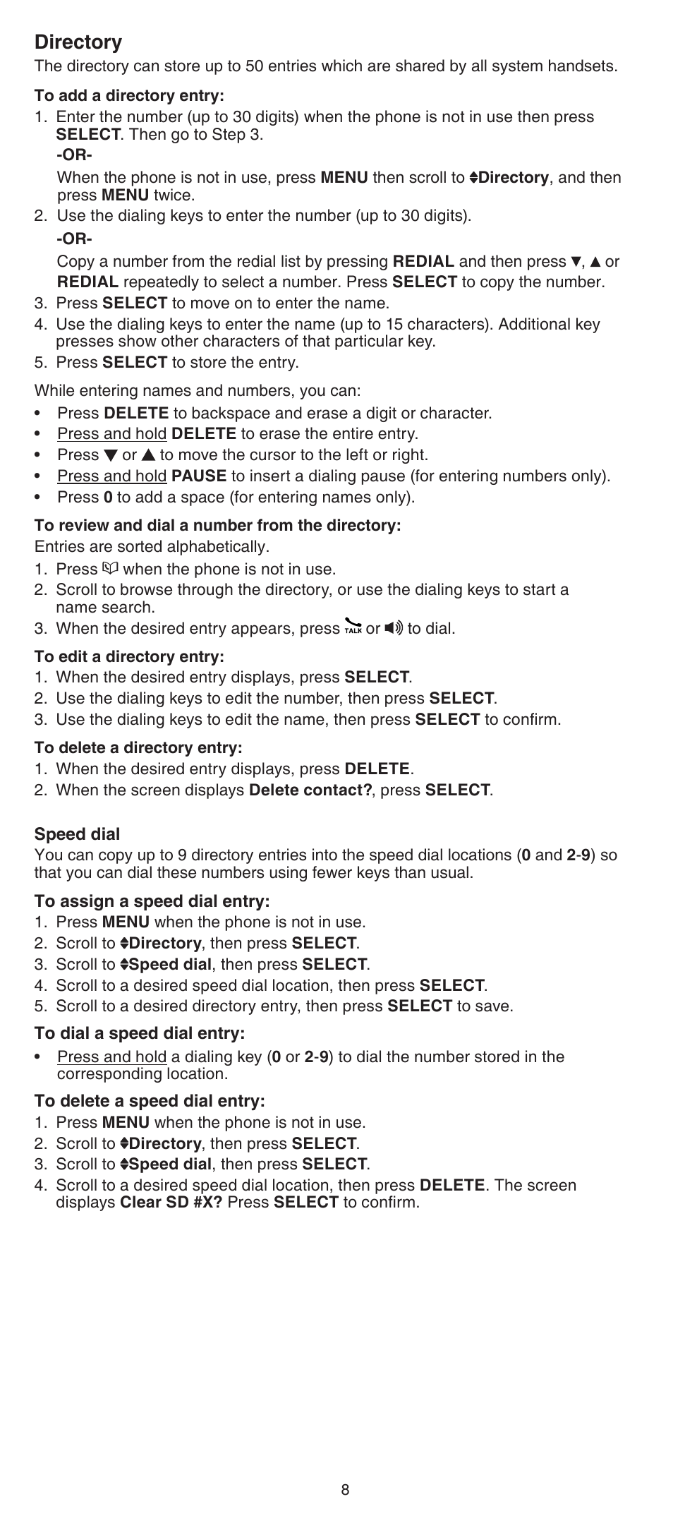 Directory | VTech CS6519-2 Abridged manual User Manual | Page 8 / 14
