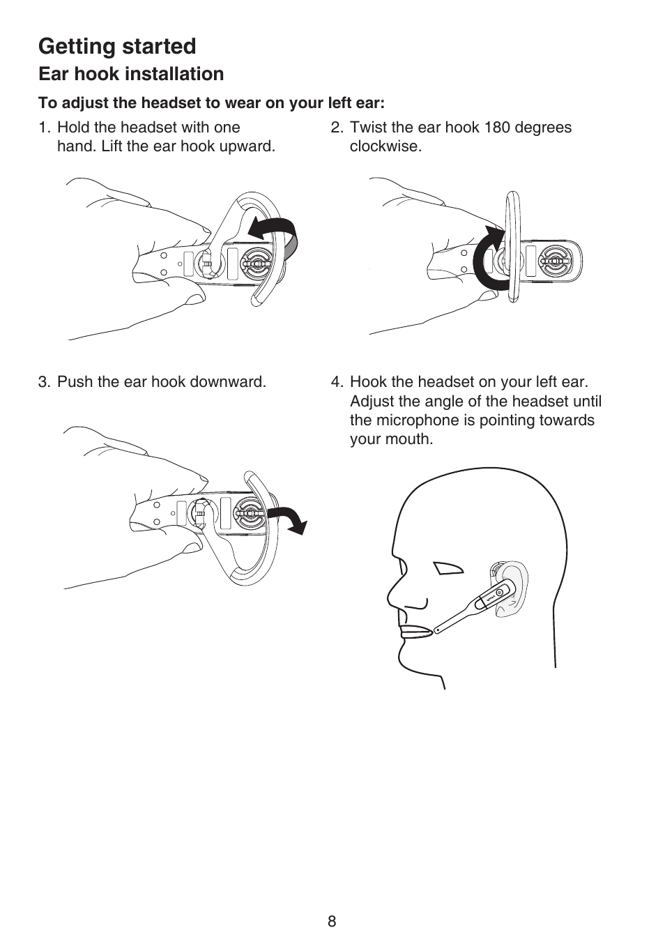 Getting started, Ear hook installation | VTech DS6672-4 Manual User Manual | Page 12 / 110