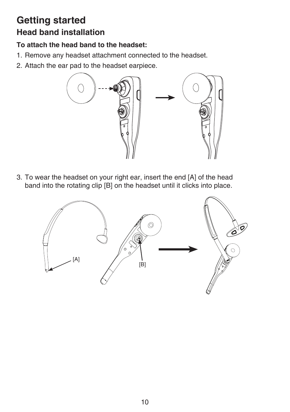 Head band installation, Getting started | VTech DS6672-4 Manual User Manual | Page 14 / 110