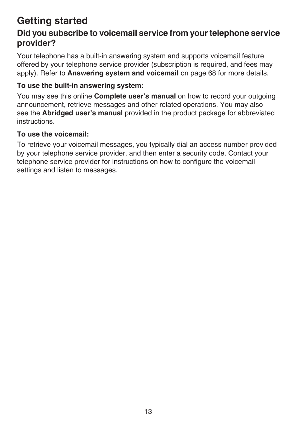 Did you subscribe to voicemail, Service from your telephone, Service provider | Getting started | VTech DS6672-4 Manual User Manual | Page 17 / 110