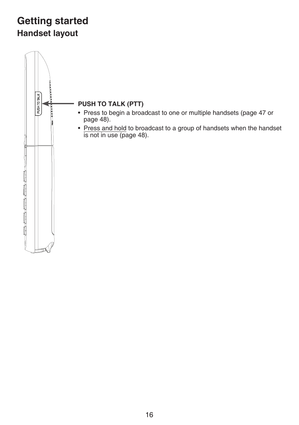 Getting started, Handset layout | VTech DS6672-4 Manual User Manual | Page 20 / 110