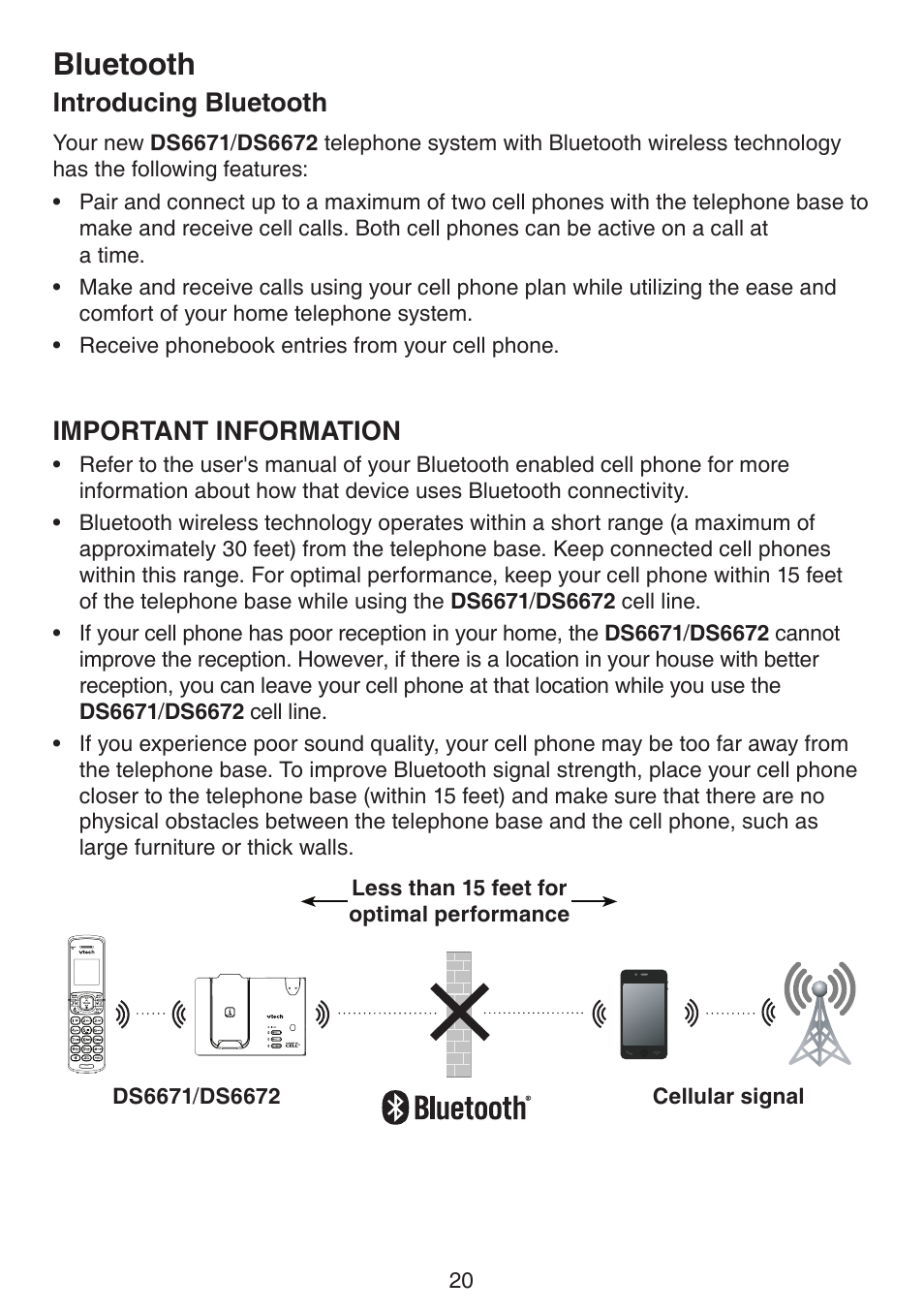 Bluetooth, Introducing bluetooth, Important information | VTech DS6672-4 Manual User Manual | Page 24 / 110